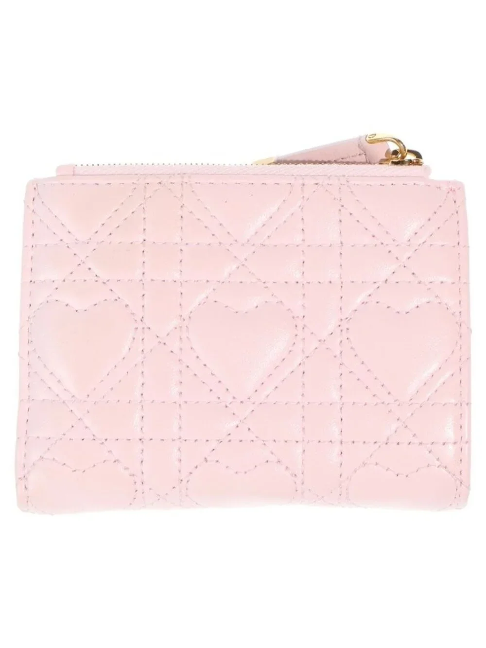 Dior Heart Dahlia Wallet Compact Bifold Coin Case Light Pink Lambskin Gold - Picture 2 of 6